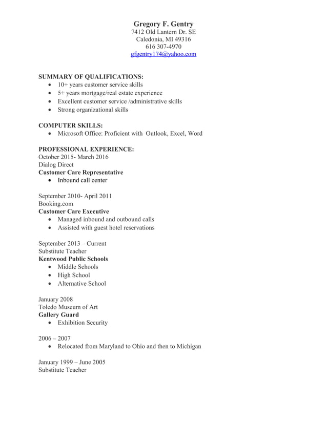 Resume Reformat Gregory Gentry - Resume Reformat Gregory Gentry August 2016 1 638 