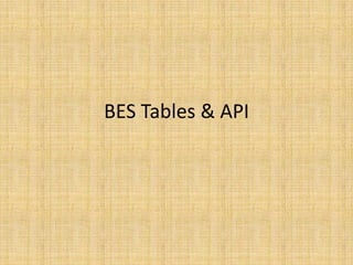 BES Tables & API
 