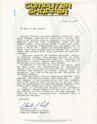Stan Veit Letter of Recommendation