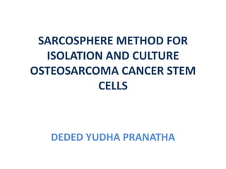 SARCOSPHERE METHOD FOR
ISOLATION AND CULTURE
OSTEOSARCOMA CANCER STEM
CELLS
DEDED YUDHA PRANATHA
 