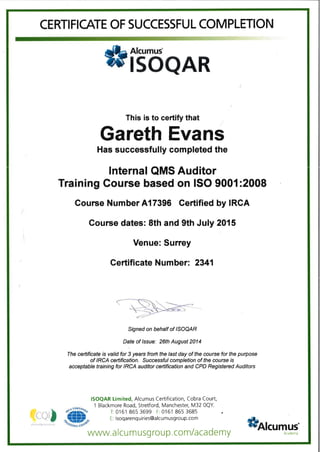Internal QMS Auditor Certificate