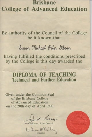 Diploma of teaching