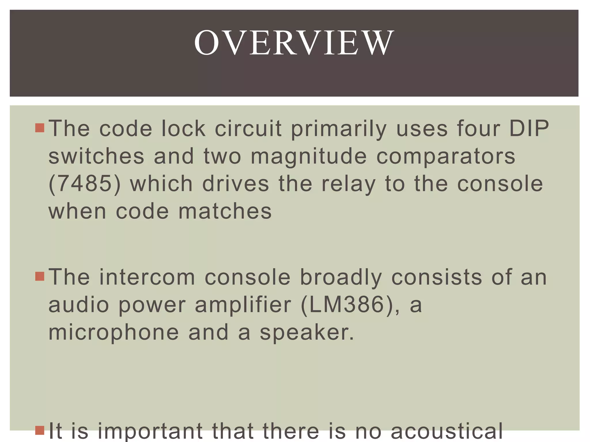 8 bit digital code lock intercom system | PPTX