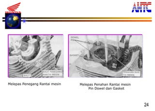 24
Melepas Penegang Rantai mesin Melepas Penahan Rantai mesin
Pin Dowel dan Gasket
 