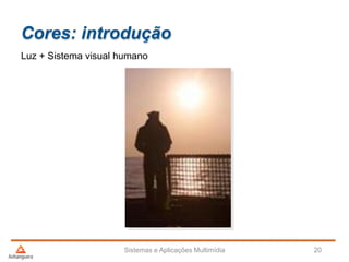 Cores: introdução
Luz + Sistema visual humano
Sistemas e Aplicações Multimídia 20
 