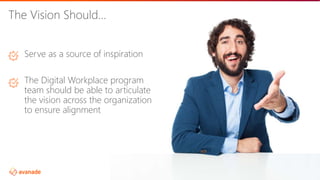 ©2018 Avanade Inc. All Rights Reserved.
The Vision Should…
Serve as a source of inspiration
The Digital Workplace program
team should be able to articulate
the vision across the organization
to ensure alignment
 