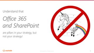 ©2018 Avanade Inc. All Rights Reserved.
©2017 Avanade Inc. All Rights Reserved.
21
21
are pillars in your strategy, but
not your strategy!
Understand that
Office 365
and SharePoint
 