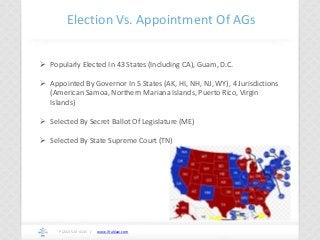 www.ifrahlaw.com
Election Vs. Appointment Of AGs
P (202) 524-4145 /
 Popularly Elected In 43 States (Including CA), Guam,...