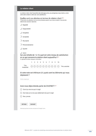 Mémoire 2017 – La place du marketing conversationnel automatisé dans la relation client.
VIIIVIII
 