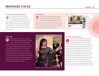 18Circle Ad
Shelter Series:
To truly communicate the #ShineOn feeling
during the holiday season, Mary Kay will create
three webisodes highlighting women's shelters
in three of our target markets. Each webisode will run for
approximately 10 to 15 minutes. This series will spotlight a
woman and shelter each episode, telling her empowering
story of success during the harshest of times.
MOTIVATE CYCLE
Cosmopolitan Magazine Giveaways:
To allow consumers to fall in love with
your products, Mary Kay will partner with
Cosmopolitan Magazine and sponsor a full
month of daily giveaways from the At Play, Botanical
Effects, and Clear Proof product lines. By giving away
a product a day, Zoe, Emma and Sofia will have the
opportunity to experience, free of charge, the quality
of your products.
TEDx Talks:
Capitalizing on the first month of school after
summer break, Mary Kay will partner with TEDx
to hit Zoe with a bang. This partnership will
spotlight founder of non-profit “I Am That Girl” Alexis
Jones, “WNYF” athlete Carli Lloyd and Mary Kay’s Chief
Marketing Officer Sheryl Adkins-Green. These three
women will be incorporated into a line-up of other
exceptional female figures, provided by TEDx, and will
communicate strong values, stories, advice and morals of
women empowerment, encouraging Zoe to break through
society’s pre-established values. The talks will take place
at the University of California San Diego, University of
Pennsylvania, and University of Houston.
Mary Kay College Program:
To encourage college girls like Zoe and Emma
to become Beauty Consultants, Mary Kay will
offer different rewards that cater to college-
specific needs. These prizes can include concert
tickets, gift cards that work on campus or at local grocery
stores, and even a weekend getaway for Her and a friend.
The main hook of this college program, however, will be
a $5,000 scholarship, which Beauty Consultants can use
toward college tuition. Beauty Consultants still in college
will apply and get picked based on grades, community
service and sales. Additionally, Mary Kay will enlist campus
representatives in colleges in our twelve markets. In
exchange for $100 a month and free monthly Mary Kay
products, the campus reps will promote Mary Kay makeup
and new products around their schools and to their friends.
Mary Kay’s Chief Marketing Officer Sheryl Adkins-Green
l
Earned
Internal
Owned
Internal
Paid Mary’d
Owned
Mary’d
Internal
Earned
Paid
Internal
Earned
Internal
Owned
Internal
Paid Mary’d
d
al
Earned
Paid
Internal
Earned
Internal
Owned
Internal
Paid Mary’d
Owned
Mary’d
Internal
Earned
Paid
Internal
Earned
Internal
Owned
Internal
Paid Mary’d
 