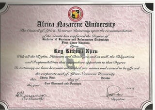 ANU Bachelor's degree certificate B.BIT