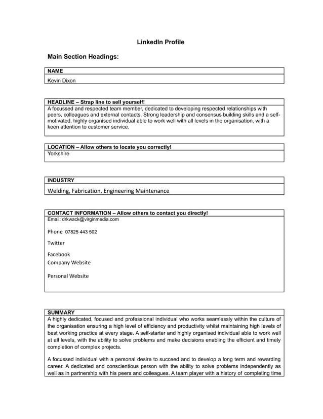 LinkedIn Profile template | PDF