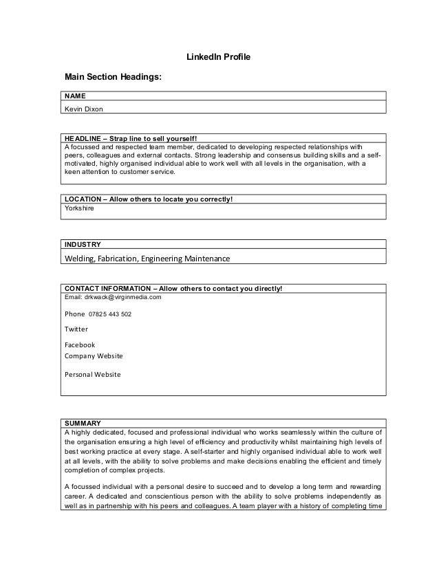 Blank Linkedin Profile Template - Riset