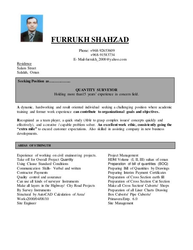 Furrukh Shahzad Cv Quantity Surveyor