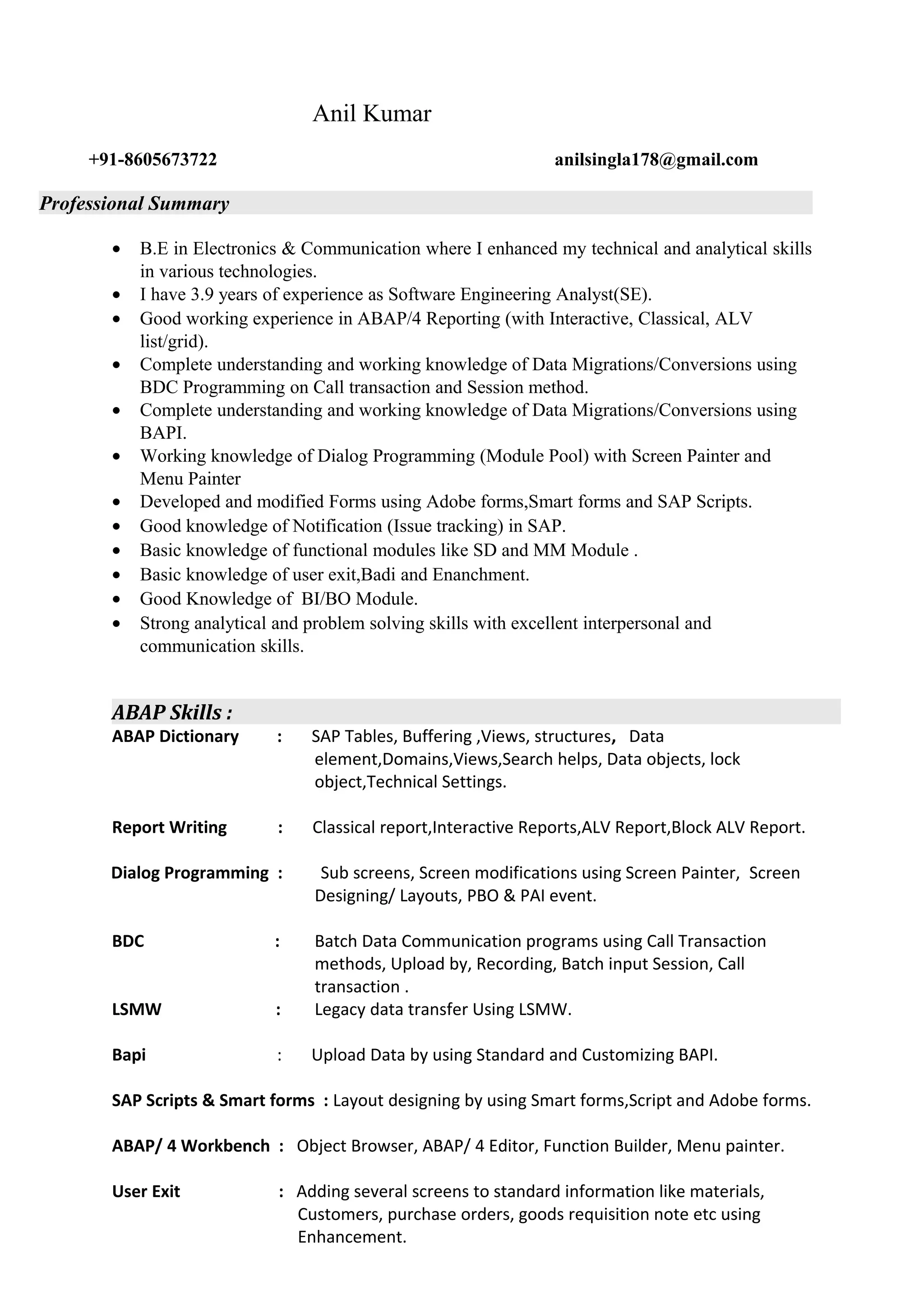 Anil CV ABAP | PDF
