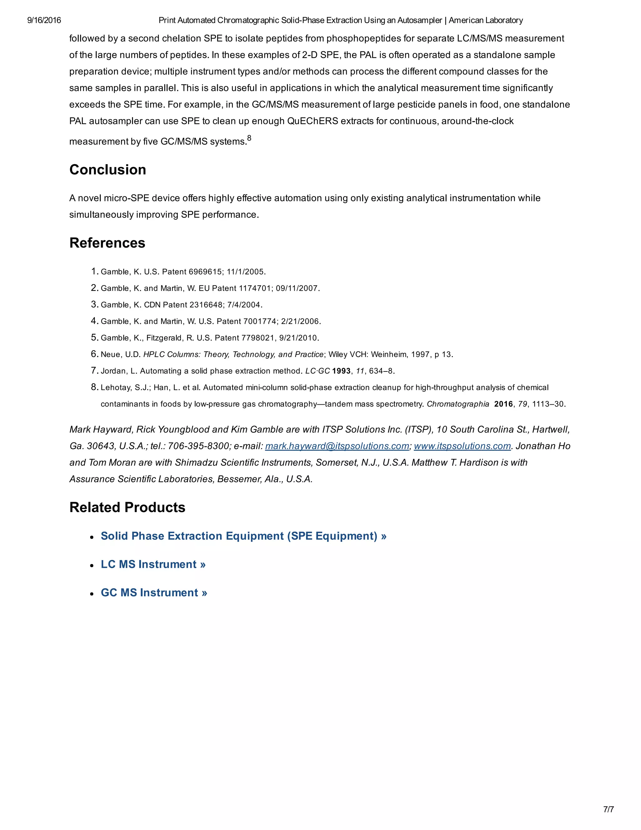 Automated Chromatographic Solid-Phase Extraction Using an Autosampler ...