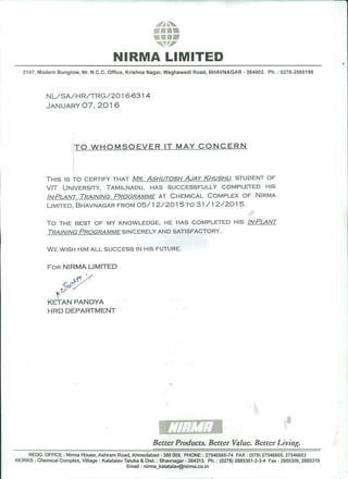 Certificate-In-plant Training Nirma Bhavnagar