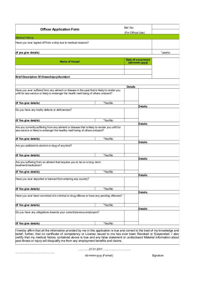 Application form chief engineer
