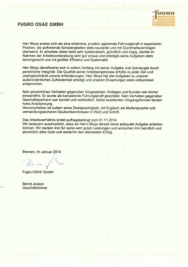 Ian Bloys Fugro Osae Gmbh Arbeitszeugnis