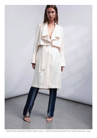 OW5101 SEVEN TREASURES TENCEL TRENCH wheat I OW3101 MOUNTAIN PASS SPLIT LEG TENCEL PANT dark indigo
 