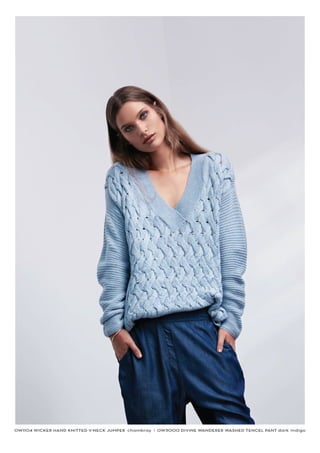 OW1104 WICKER HAND KNITTED V-NECK JUMPER chambray I OW3000 DIVINE WANDERER WASHED TENCEL PANT dark Indigo
 