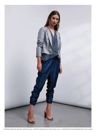 OW5100 FORTUNE LEATHER JACKET Smoke I OW2100 TWINING SILK TOP sashiko print I OW3000 DIVINE WANDERER PANT dark indigo
 