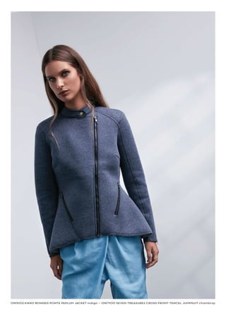 OW5102 KIKKO BONDED PONTE PEPLUM JACKET indigo I OW7100 SEVEN TREASURES CROSS FRONT TENCEL JUMPSUIT chambray
 