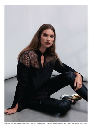 OW2105 WICKER SHEER YOKE LONG LINE SILK SHIRT black I OW3100 FORTUNE QUILTED STRETCH LEATHER PANT black
 