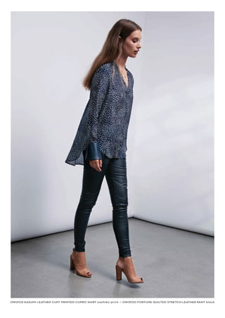 OW2102 KASUMI LEATHER CUFF PRINTED CUPRO SHIRT sashiko print I OW3100 FORTUNE QUILTED STRETCH LEATHER PANT black
 
