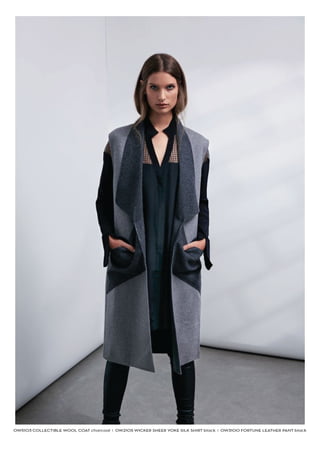 OW5103 COLLECTIBLE WOOL COAT charcoal I OW2105 WICKER SHEER YOKE SILK SHIRT black I OW3100 FORTUNE LEATHER PANT black
 