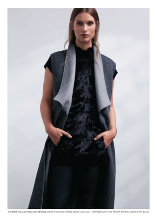 OW5103 COLLECTIBLE REVERSIBLE HAND FINISHED WOOL COAT charcoal I OW1102 YUMI FUR FRONT FUNNEL NECK KNIT black
 
