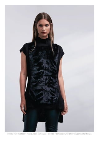 OW1102 YUMI FUR FRONT FUNNEL NECK KNIT black I OW3100 FORTUNE QUILTED STRETCH LEATHER PANT black
 