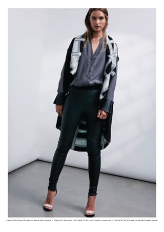 OW1103 KOSHI DOUBLE YER KNIT black I OW2102 KASUMI LEATHER CUFF SILK SHIRT charcoal I OW3100 FORTUNE LEATHER PANT black
 