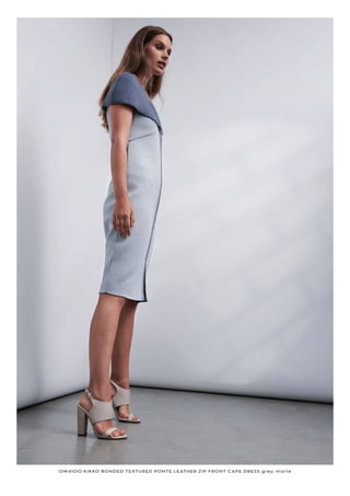 OW4100 KIKKO BONDED TEXTURED PONTE LEATHER ZIP FRONT CAPE DRESS grey marle
 