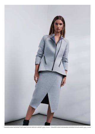 OW5102 KIKKO BONDED TEXTURED PONTE PEPLUM JACKET grey marle I OW6100 KIKKO REVERSIBLE BONDED PONTE SKIRT grey marle
 