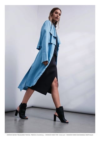 OW5101 SEVEN TREASURES TENCEL TRENCH chambray I OW2103 YOKO TOP charcoal I OW6100 KIKKO REVERSIBLE SKIRT black
 