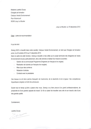 Lettre de recommandation