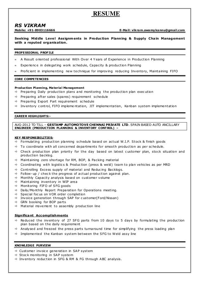rs vikram resume ppc resume format fresher