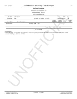 Kent State Transcripts Kent Masters transcript | PDF
