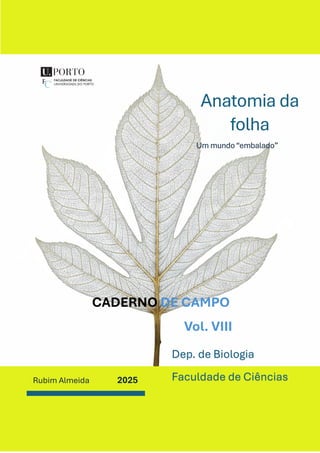 Anatomia da
folha
Um mundo“embalado”
Rubim Almeida 2025
Dep. de Biologia
Faculdade de Ciências
CADERNO DE CAMPO
Vol. VIII
 