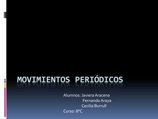 MOVIMIENTOS PERIÓDICOS
Alumnos: Javiera Aracena
Fernando Araya
Cecilia Burrull
Curso: 8°C
 