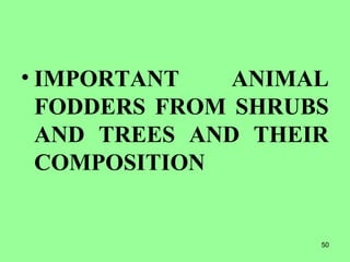 50
• IMPORTANT ANIMAL
FODDERS FROM SHRUBS
AND TREES AND THEIR
COMPOSITION
 