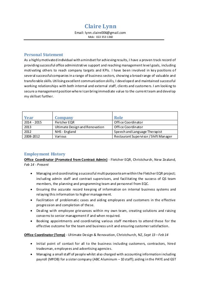 new zealand curriculum vitae examples