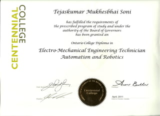 4. Centennial College certificate