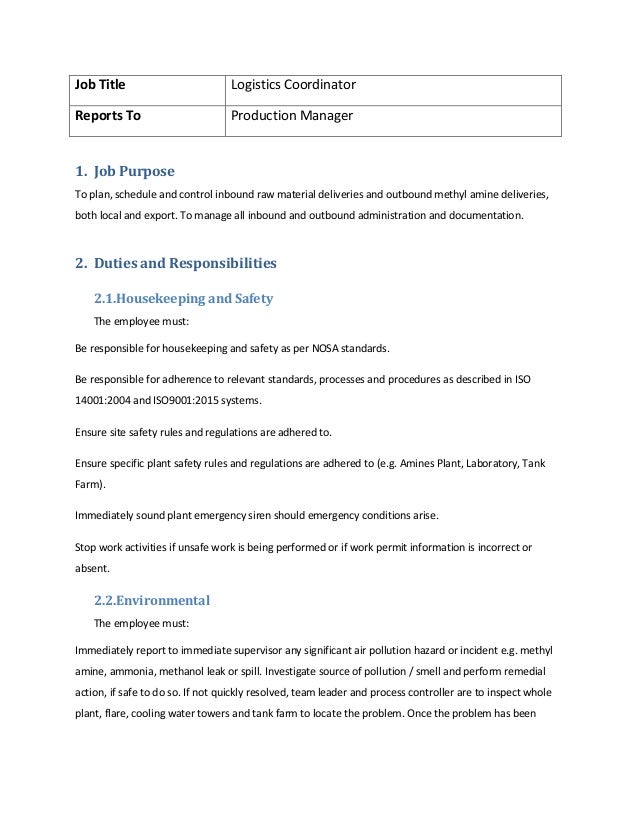 Production Coordinator Job Description Pdf Free Online Document