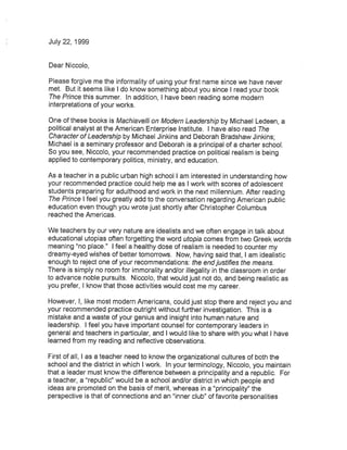 Open Letter to Machiavelli