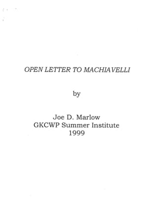 Open Letter to Machiavelli