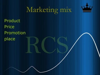 11
Marketing mix
Product
Price
Promotion
place
 