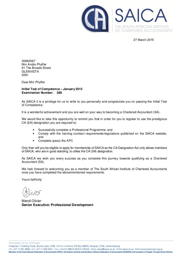 Itc Confirmation Letter Of Andre Phyffer