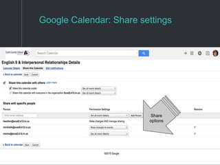Google Calendar: Share settings
Share
options
 